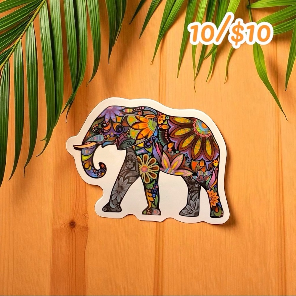 Colorful Boho Elephant Vinyl Sticker – Mandala Floral Design, Hippie Animal Art